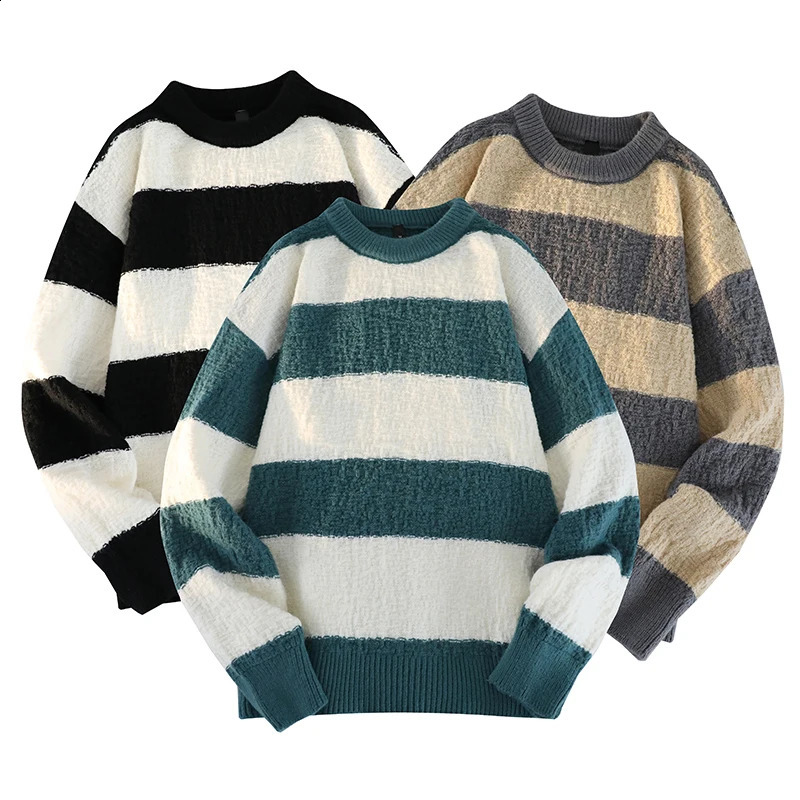 Autumn Pullover Mens Sweater O-neck Patchwork Long Sleeve Warm Slim Sweaters Men Casual Fashion Sweater Men Clothing 240829
