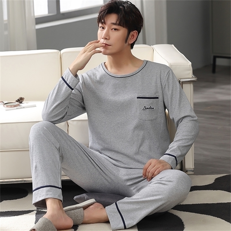 Arrival Spring Men Pajamas Long Sleeve Male Pajama Set Men Knited Cotton Pajamas For Men Sleepwear Suit homewear 4XL 240828