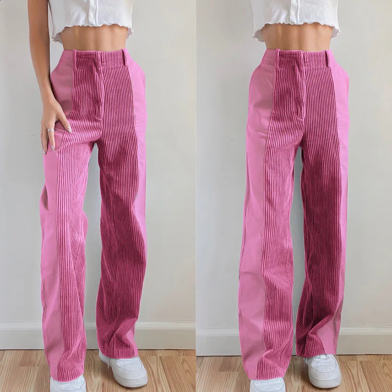 Autumn and winter womens straight leg pants loose matching color casual pants solid color corduroy pants women 240829