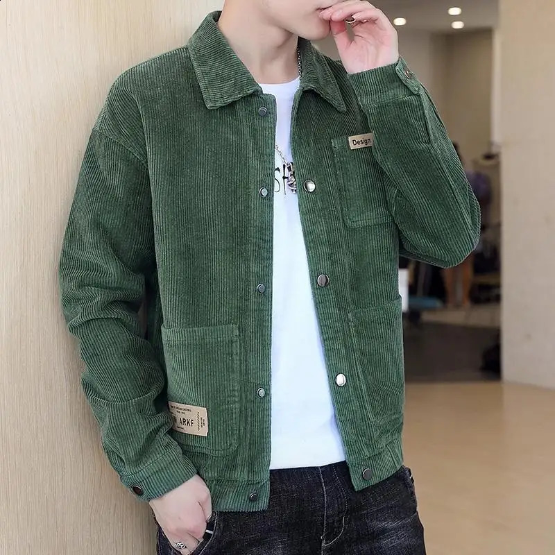 Fashion Lapel Button Pockets Spliced Corduroy Coats Mens Clothing Autumn Winter Loose All-match Tops Casual Jackets 240828