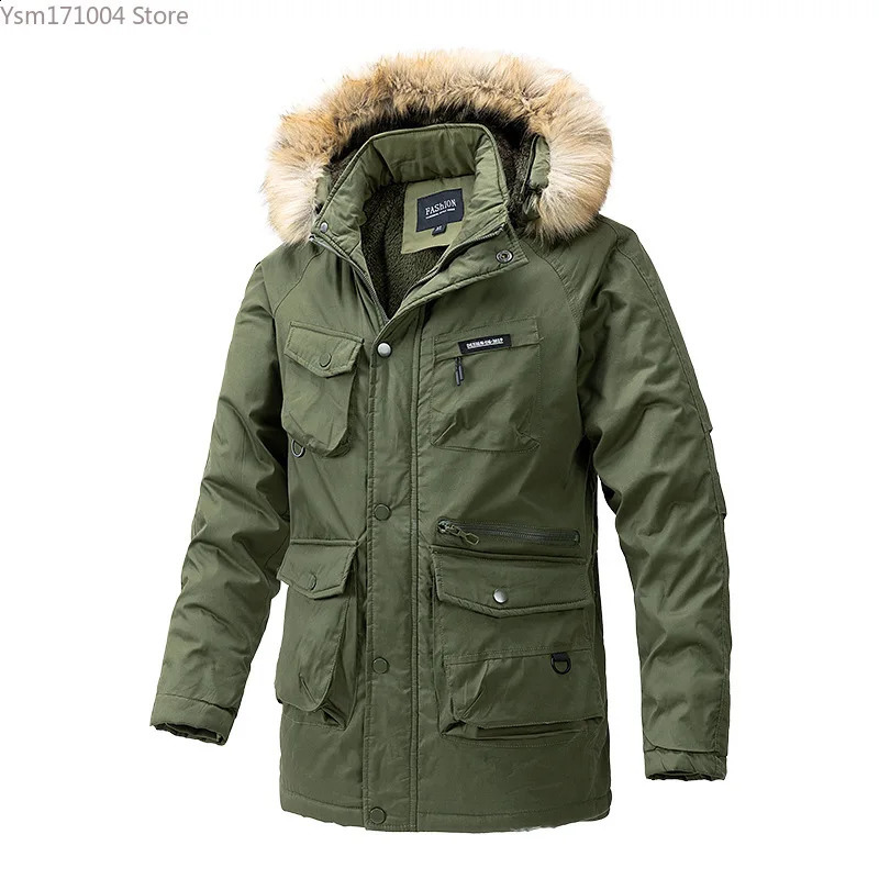 Mens Winter Jacket Thickened Warm Hooded Multi Pocket Parka High Quality Casual Business Mens Cotton Coat Techwear Coat 240828