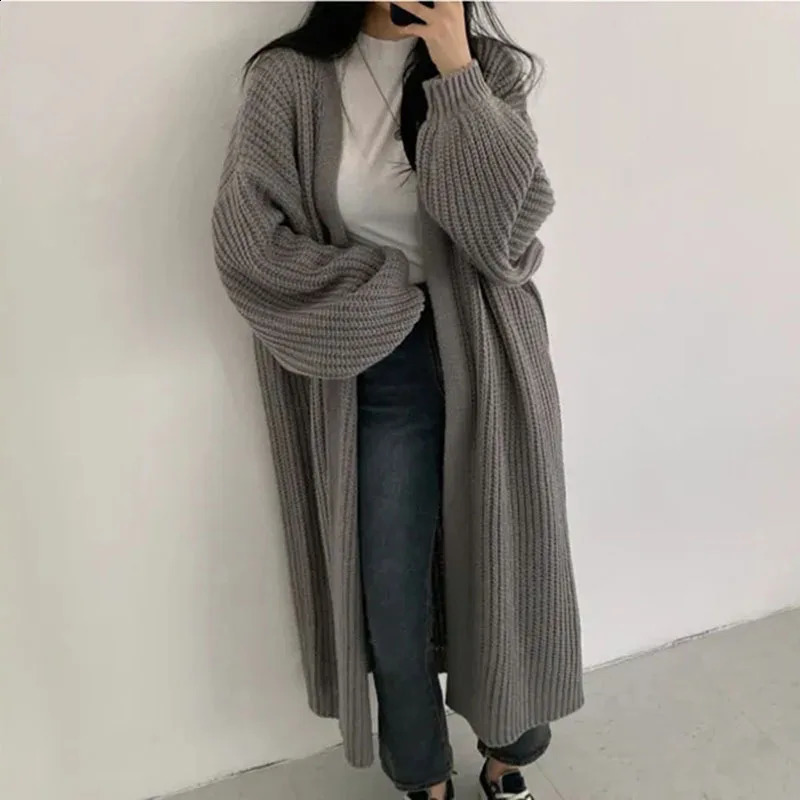 Women Streetwear Cardigan Lantern Sleeve Lazy Loose Sweater Autumn Knitting Solid Harajuku Outwear Fashion Casual 240828