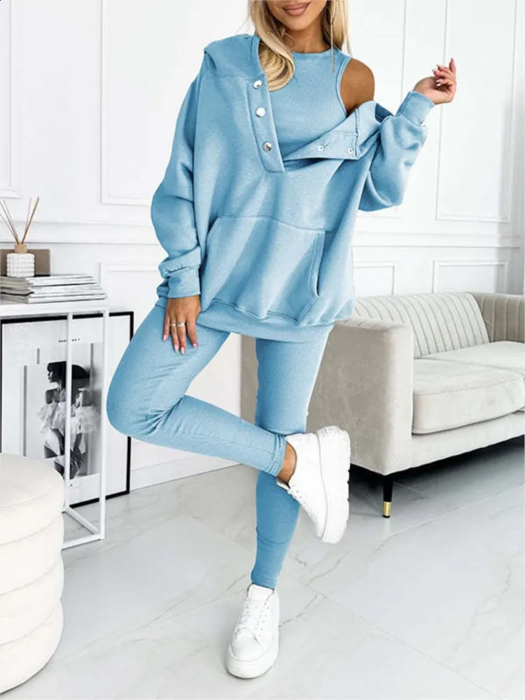 Automne à sweat à sweat d'hiver Femmes décontractées à manches longues Gilet Couleur solide Fashion Fashion Sports Small Feet Pantal