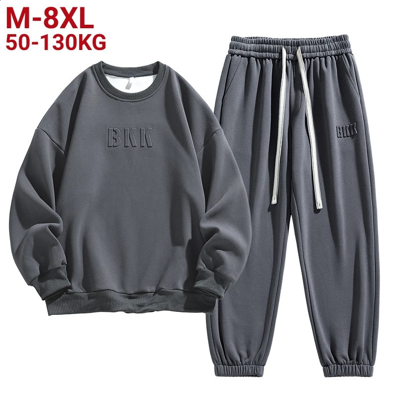 Oversized Men Hoodies Set Cotton Sweatshirts Pants 6xl 7xl 8xl Plus Size Streetwear Sportswear Tracksuit Trousers Autumn 240828
