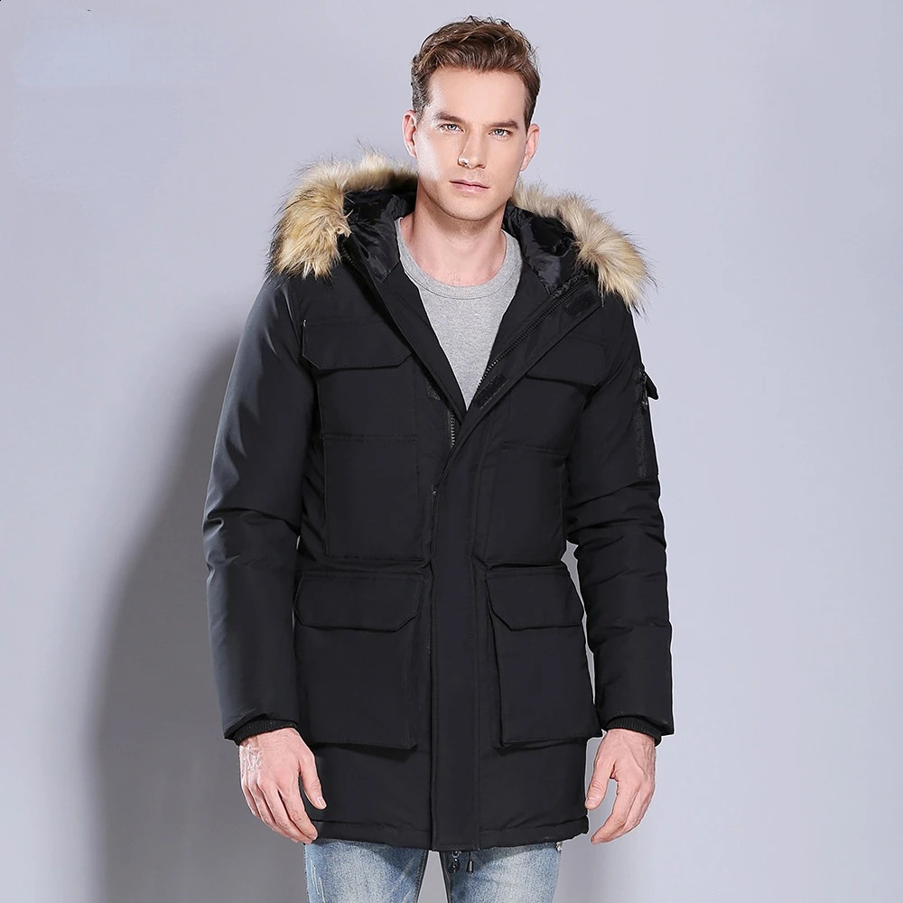 Boys Long Warm Thick Winter Parkas Faux Fur Collar Hooded Zip Up Overcoat Multipocket Windbreaker Oversized Quilted Jacket Men 240828