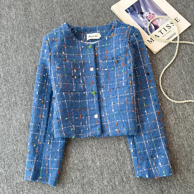 Point grossier en laine grossier Petite veste parfumée pour femmes mignonnes simples à manches longues petites veste courte niche top 240828