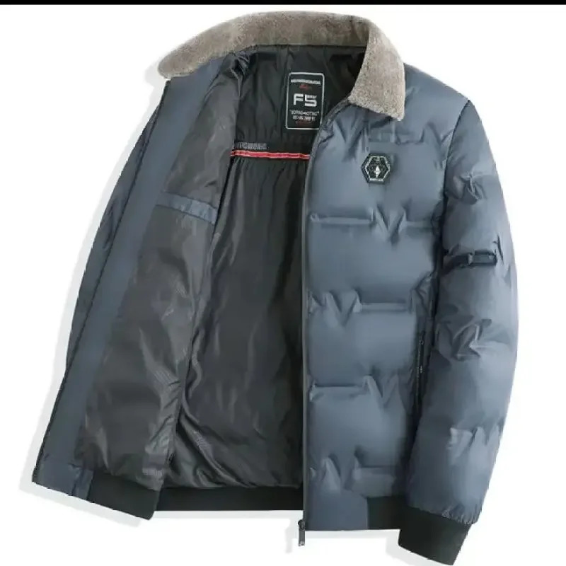 Fashion wool collar winter coat thickened cotton jacket short mens lapel warm Dad 240828