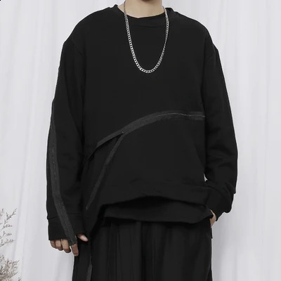 Long Sleeve Sweater Mens Black Slim Fit Large Irregular Zipper Loose High Neck Sweater Trend Mens Fashion 240828