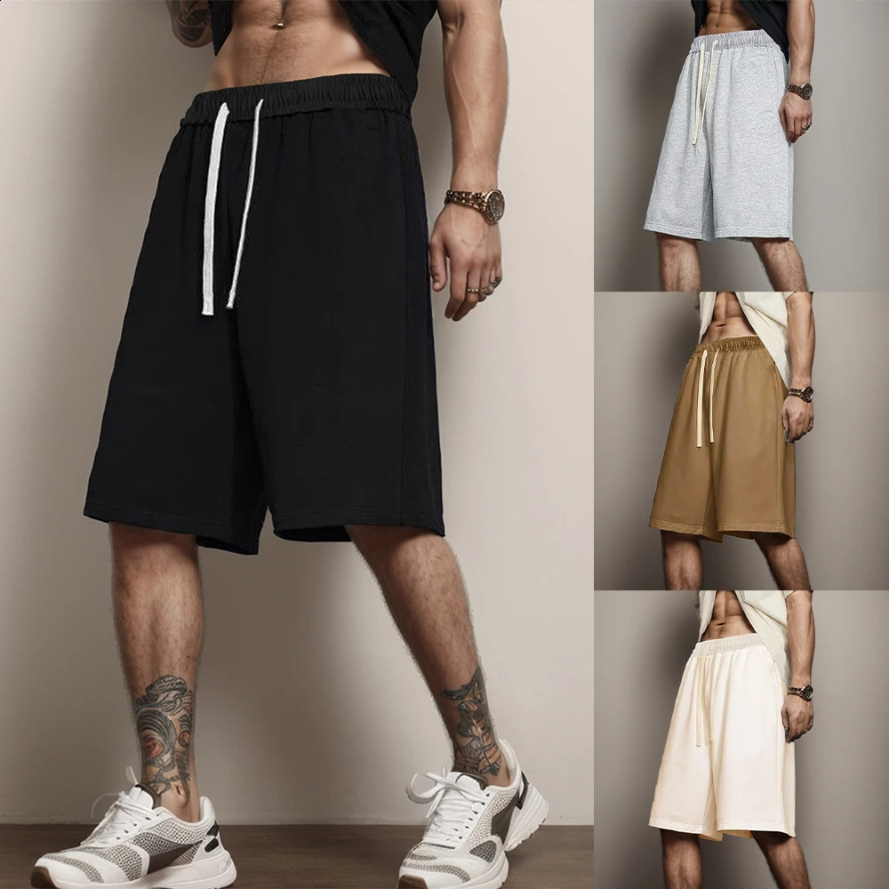 Summer Casual Shorts Men Breathable Pocket Solid Drawstring Short Basketball Jogging Pants Loose Sweatpants Streetwear 240826Z