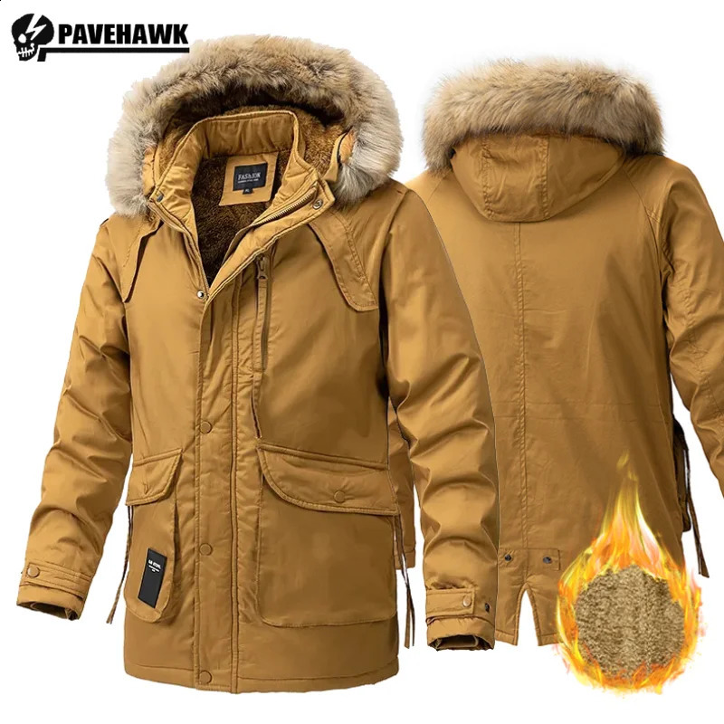 Winter Thicken Men Long Parkas Coat Hooded Fur Collar Casual Warm Jacket Hat Detachable Fleece Male Outerwear Military Overcoat 240828