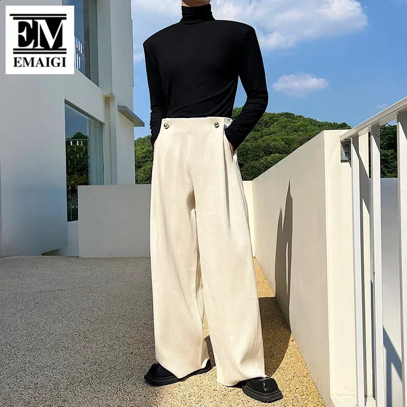 Automne Hiver Pant Men Streetwear coréen Fashion lâche décontracté vintage épaissison en velours côtelé pantalon baggy pantalon masculin 240828