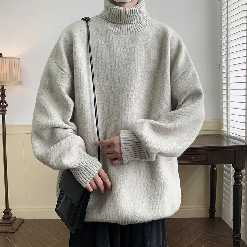 Mens Turtleneck Sweater Pullover Men Loose Casual Harajuku Korean Fashion Mens Oversized Sweater Fashion Thicken Warm Sweaters 240829