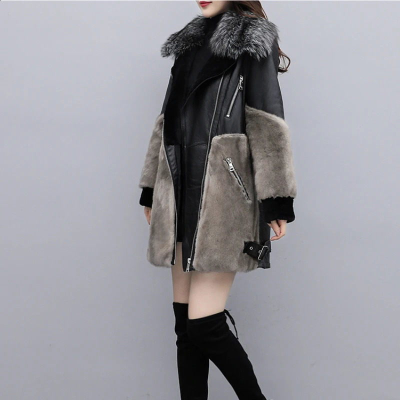 Women Winter Fashion Fur Coat Medium to Long Simulation Collar Integrated Combination Grey 240828