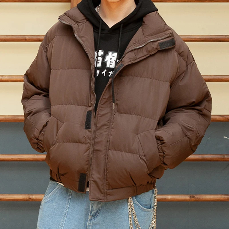 LAPPSTER Men Thick Big Pockets Bubble Coat Winter Mens Brown Warm Puffer Jackets Couple Oversized Korean Fashions Parkas 240828