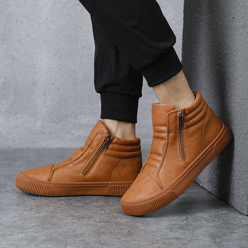 Autumn New British Style Casual Leather Boots High-top Men's Shoes Korean Version of The Trend In Winter