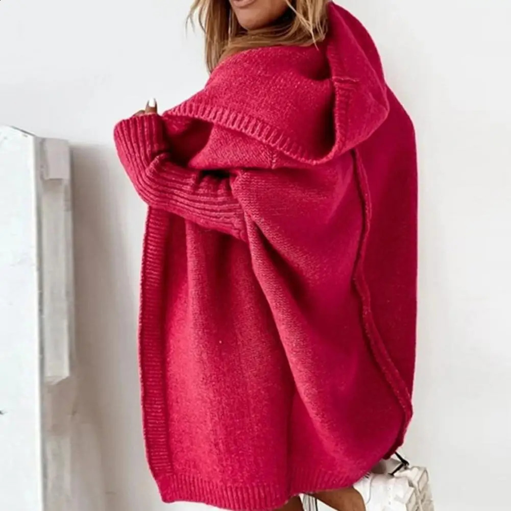 Women Winter Sweater Coat Loose Hooded Bat Long Sleeve Knitted Cardigan Thick Warm Soft Open Stitch Elastic Lady Cardigan Coat 240828