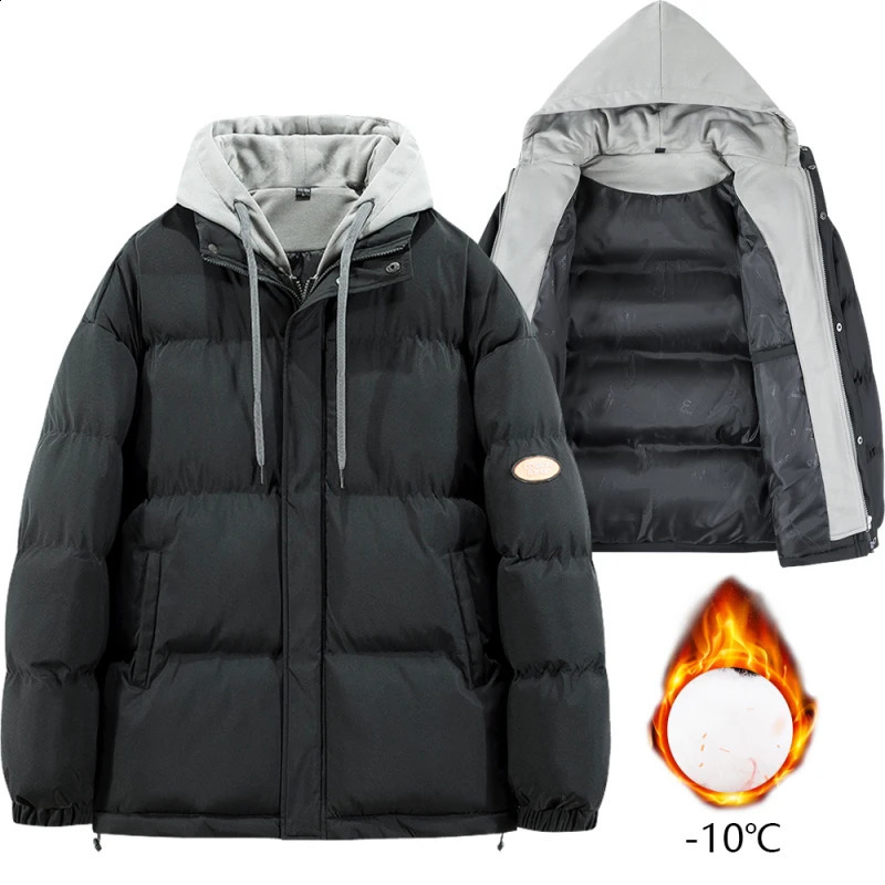 Mens Winter Jacket Thickened Parkas Jackets Fashion Casual Hip Hop Street Wear Korean Style Detachable Hood Male Outwear 240828