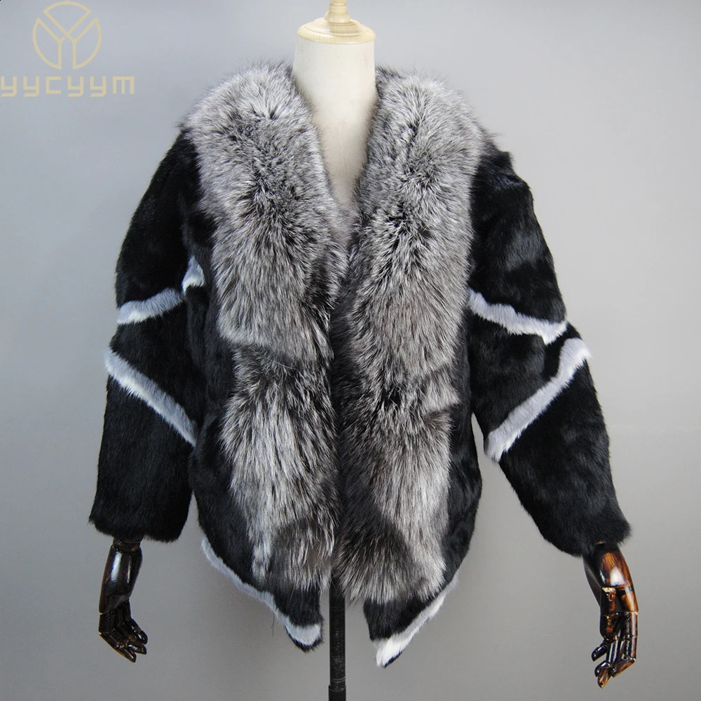 Women Winter Coats Black Womans Casual Autumn Coat Real Natural Womens Rabbit Fur Collar Large Size Skin 240828