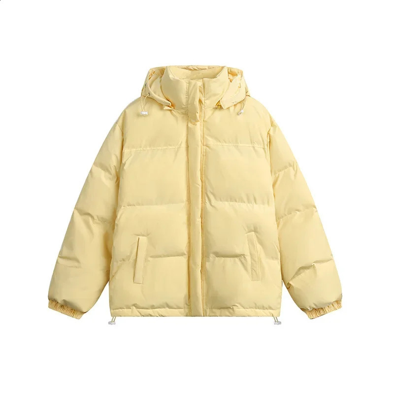 Winter Trendy Basic Solid Color Men Womens Thickened Cottonpadded Hooded Puffer Jacket Detachable Hood Casual Fit Parka 240828