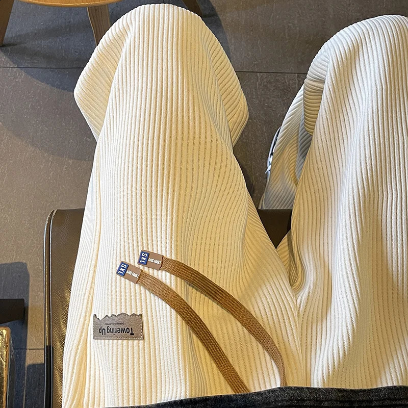 Pantalons drapés en velours côtelé Hiver Style Labré Japonais pantalon décontracté droit Ligne plus en velours pantalon de survêtement pour homme