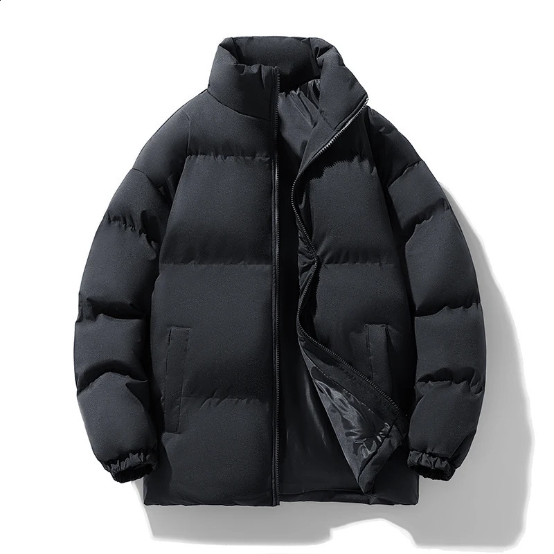 2024 Autumn Winter Mens Solid Color Thick Parkas Casual Stand Collar Warm CottonPadded Jacket Windproof Down Coats Clothes 240828