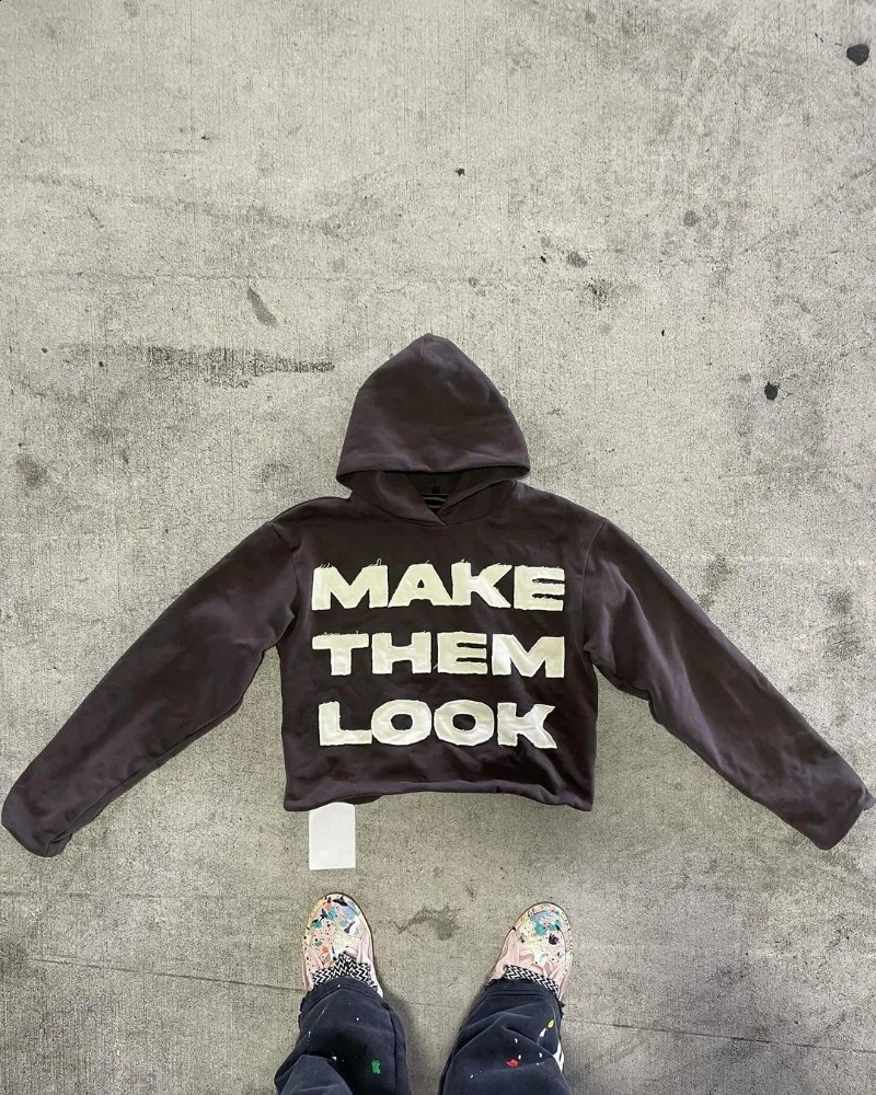 Harajuku Letter Patch Pullover Hooded Sweatshirt Stylish Retro Y2k Sweatshirt Hoodie Men Clothing Street Loose Casual Sweatshirt 240829