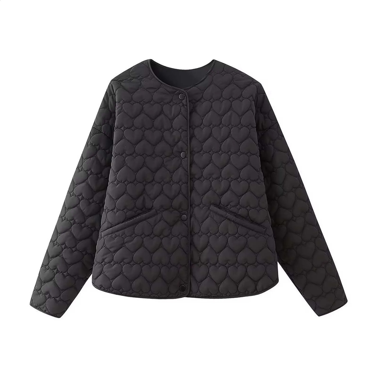 Heart Shaped Quilted Cotton Jacket Womens O Neck Single Breasted Quilted Jackets Ladies Soft Cotton Padded Down Coats Parkas 240830