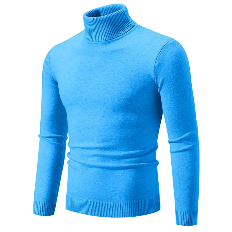 Mens Warm High Neck Solid Elastic Knitted Bottom Pullover Sweater Mens Harajuku Sweater 240829