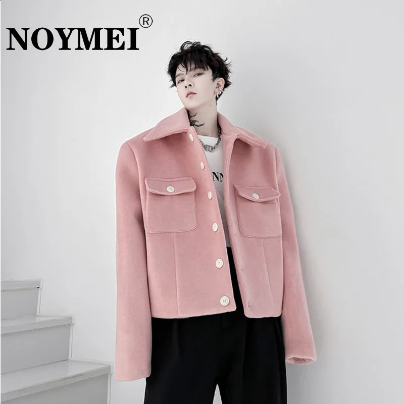 NOYMEI pink short jacket mens lapel fashion winter trend temperature fully matched pocket casual wool jacket fashion WA2485 240830
