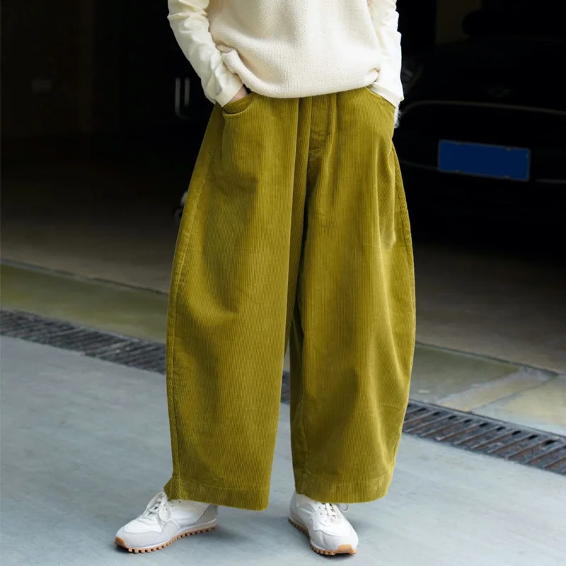 Autumn and winter womens casual solid color high waist loose corduroy wide leg pants 240829