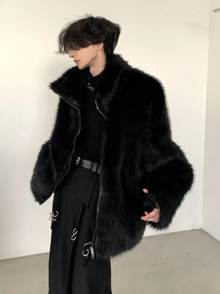 Korean fashion faux mink jacket mens winter thick cotton clothing temperature high-end street clothing faux fur coat 240912