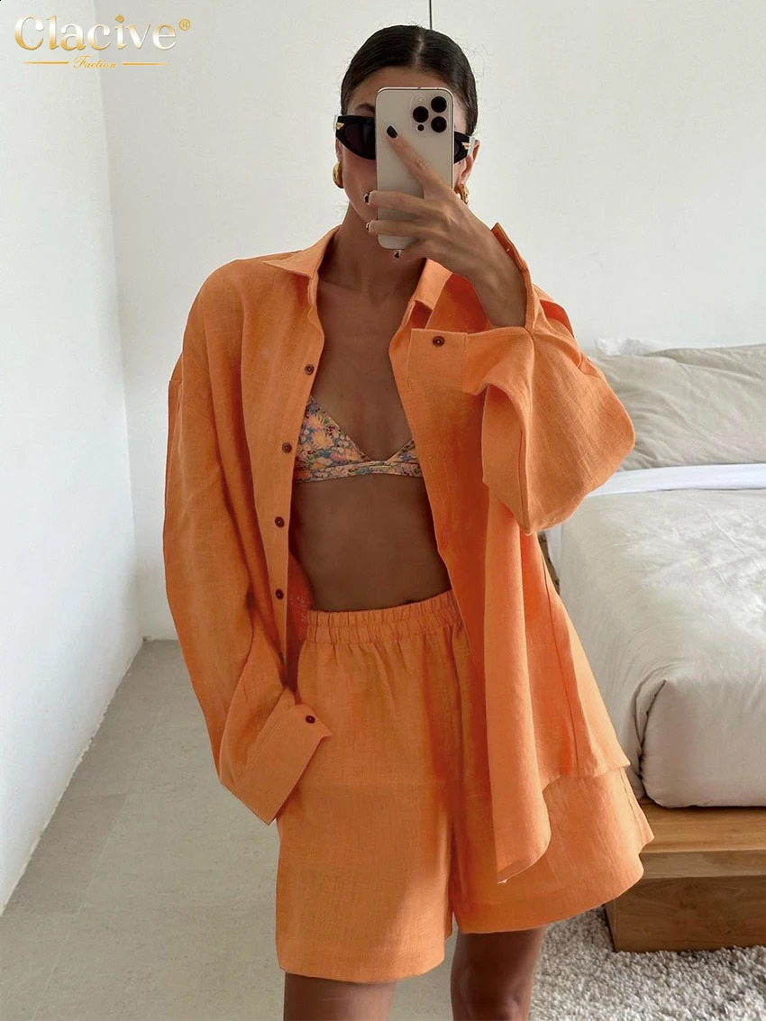 Robe de femme en coton orange en vase inférieure à la robe 2024 Elegant Elegant Short High Shorts à manches longues et à manches longues élégante