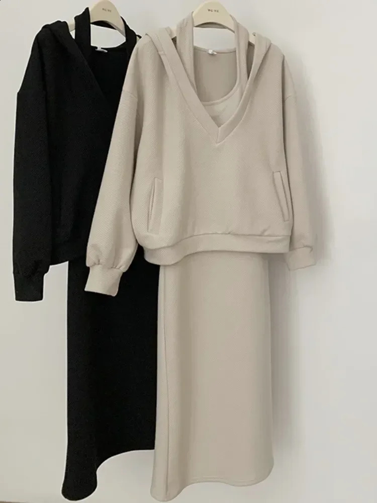 Ensembles de deux pièces pour femmes sorties d'automne pull à capuche solide robe en tricot décontracté de jupe de pull décontracté ensembles de
