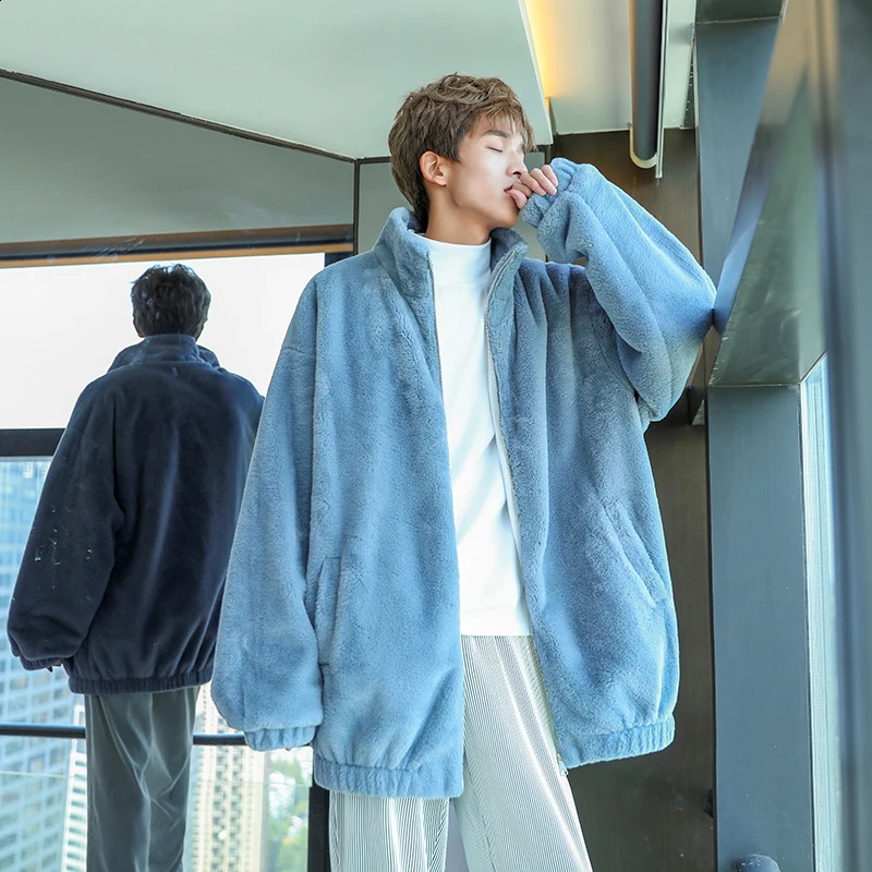 Winter Men Faux Fur Coat Fake Fur Mink Fur Jackets Oversize Mens Plush Fluffy Windbreaker Zip Up Top Overcoat N05 240829