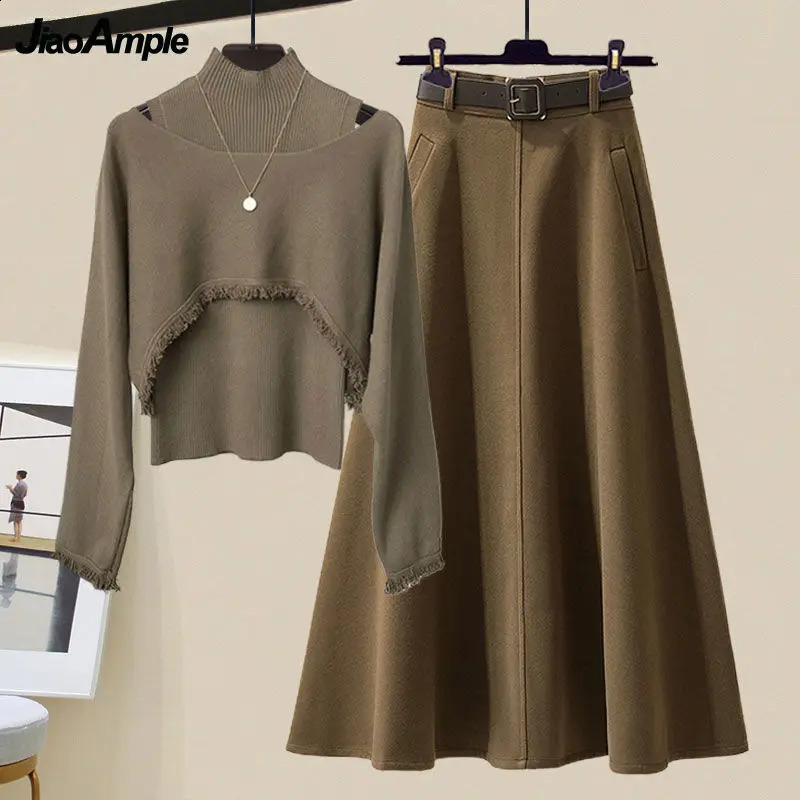 Printemps pour femmes en jeu correspondant coréen élégant en tricot de couverture narquois demi-jupe en trois pièces costume de robe féminine 240