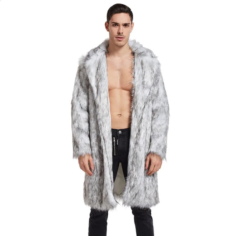 Autumn Winter Mens Imitation Fur Long Coat Overcoat Imitation Fur Foreign Trade 240829