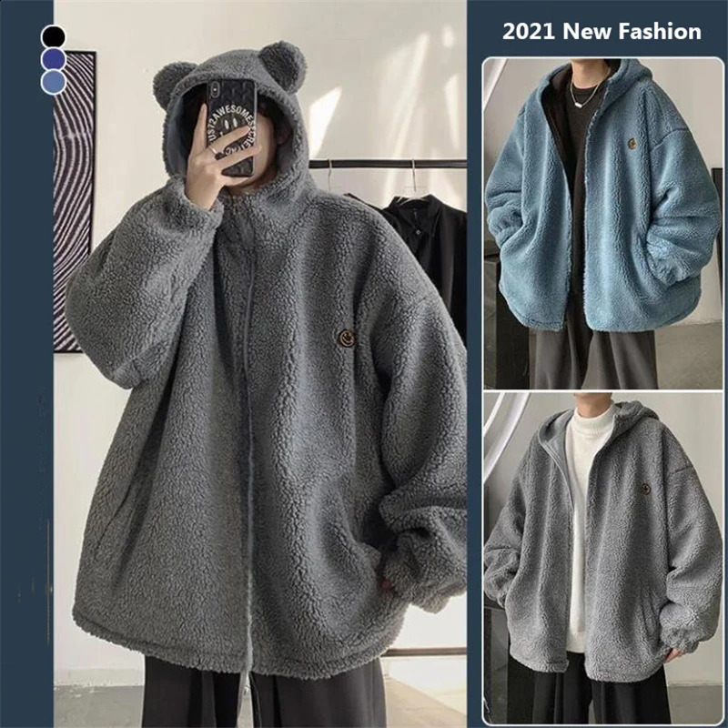 Fashion Polar Fleece Coats Men Autumn Winter Leisure Solid Warm Cotton Clothes Lamb Wool Plus Velvet Thickening Outerwear 240829