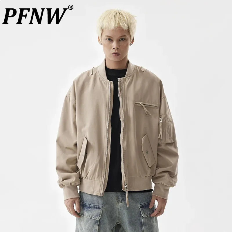 PFNW American double zipper multi pocket n short sleeved jacket mens street standing collar clothing autumn fashion top 28W4753 240830