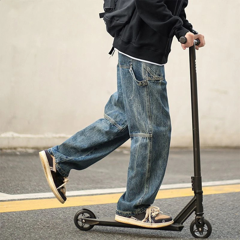 Pantaloni dritti jeans maschi pantaloni da cowboy cargo gamba a gamba y2k streetwear lavato in stile coreano comodo casual 240829
