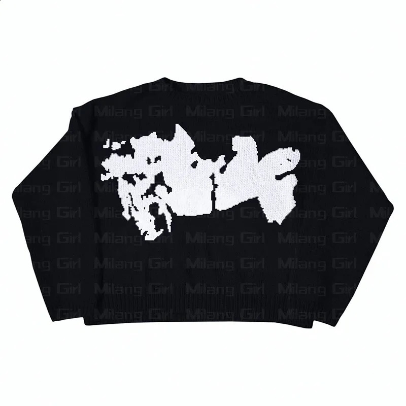 Y2K Sweater Autumn/Winter Fashion Casual Mens Pulling Loose Kissing Pattern O-neck Knitted Harajuku Street Knitted Sweater 240829