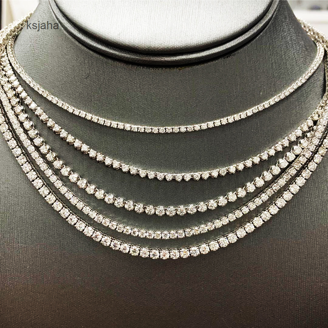 Iced Out Moissanite Diamond Tennis Chains 10K 14K 18K Gold Tennis Chains Necklace