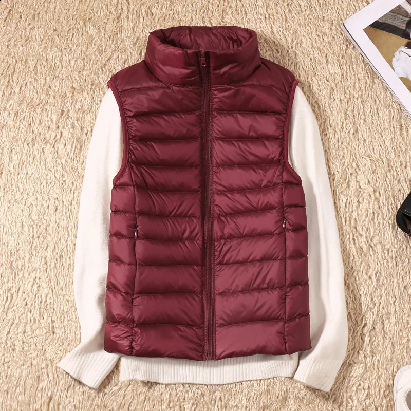 Womens ultra light duck down vest jacket autumn and winter high neck sleeveless jacket 2024 womens 90% white duck down vest 240830