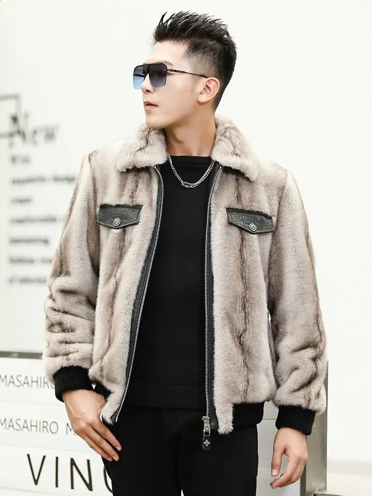 Autumn Winter Mens Fashion Genuine Mink Fur Outerwear Male Short Turn-down Collar Coats Men Real Fur Warm Jackets I480 240829