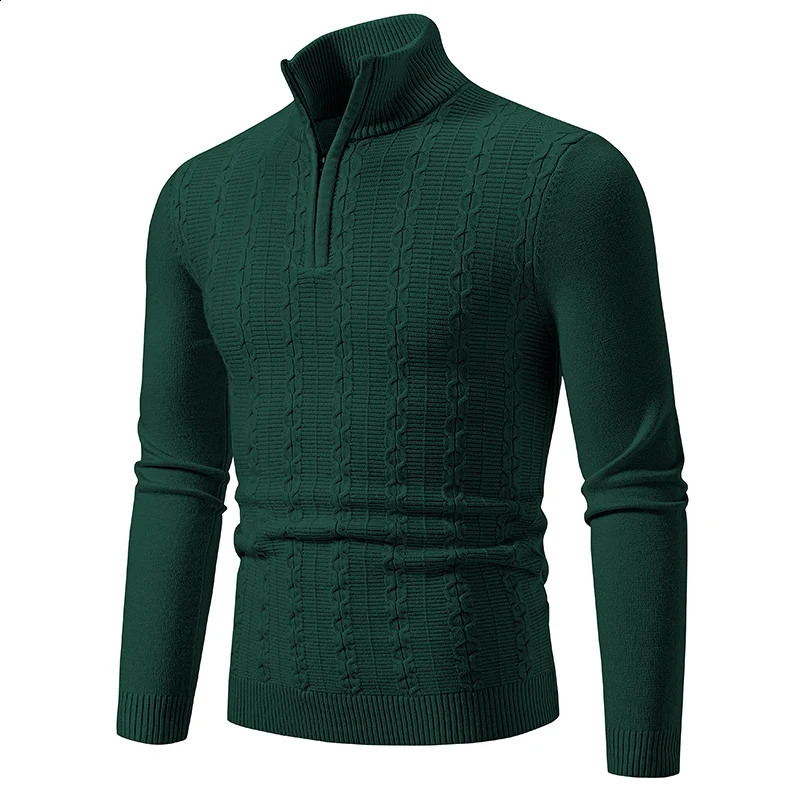 Pull d'automne pour hommes Pull pull chaud couleur solide veste à glissière en V col en couchage à manches longues tricot à manches hivernales Hi