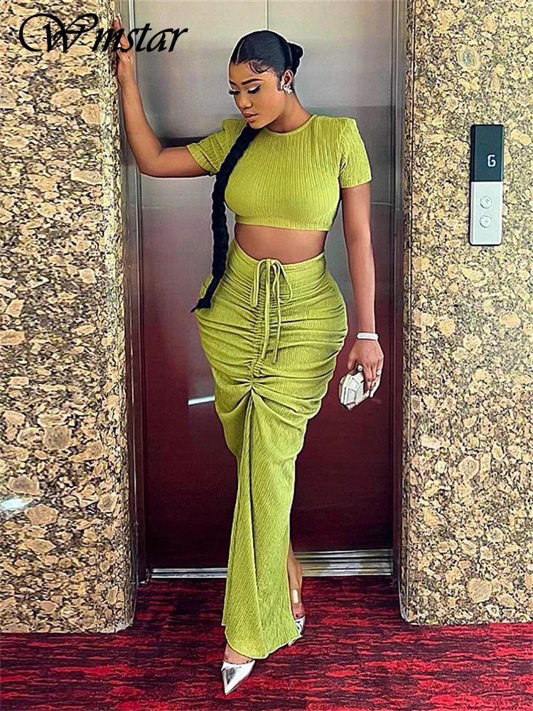 Wmstar Two Piece Set Women Clothing Dress Sets Crop Top Draped Skirts Outfits in Summer Spring Wholesale Drop 240829