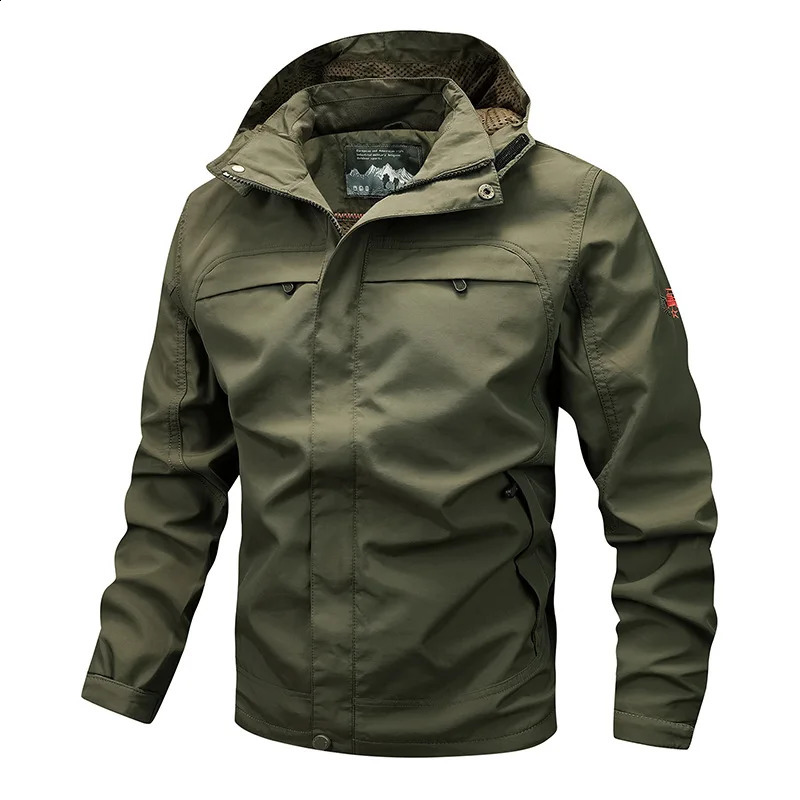 Spring and Autumn American Mountain Coat Mens Thin Sprint Coat Windproof and Waterproof Outdoor Sports Hooded Work Jacket 240830