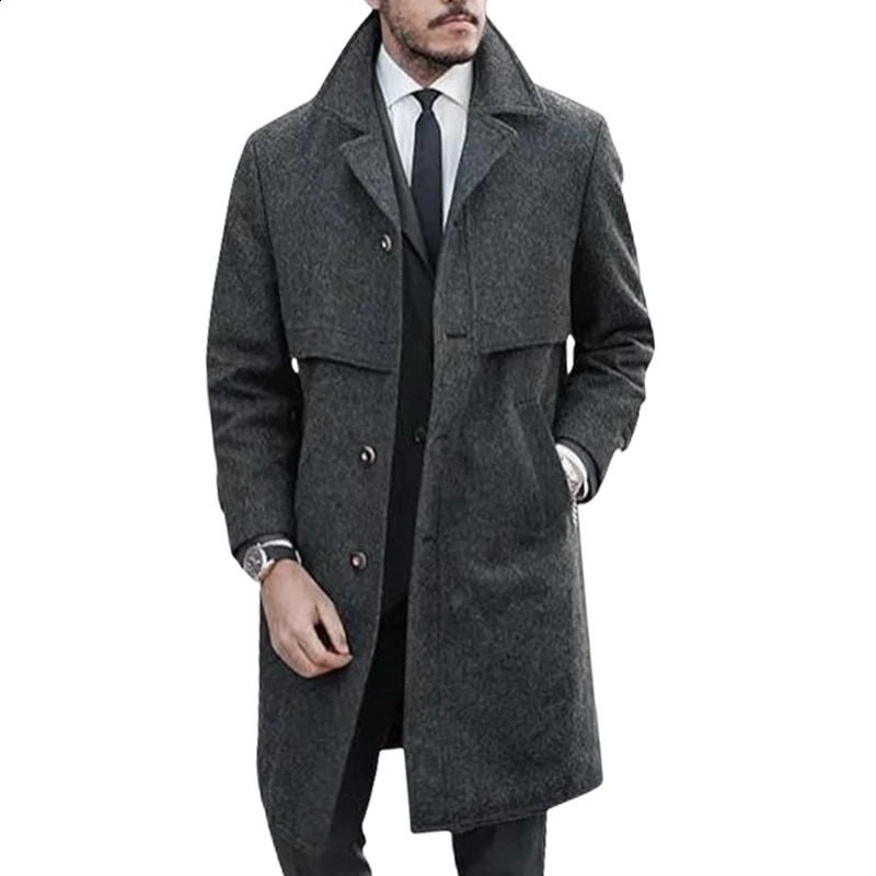 Mens Lapel Coat Office Street Casual Suit Wool Blends Outdoor with Lining Long Jackets Eu US Size Single-breasted Men Clothing 240830