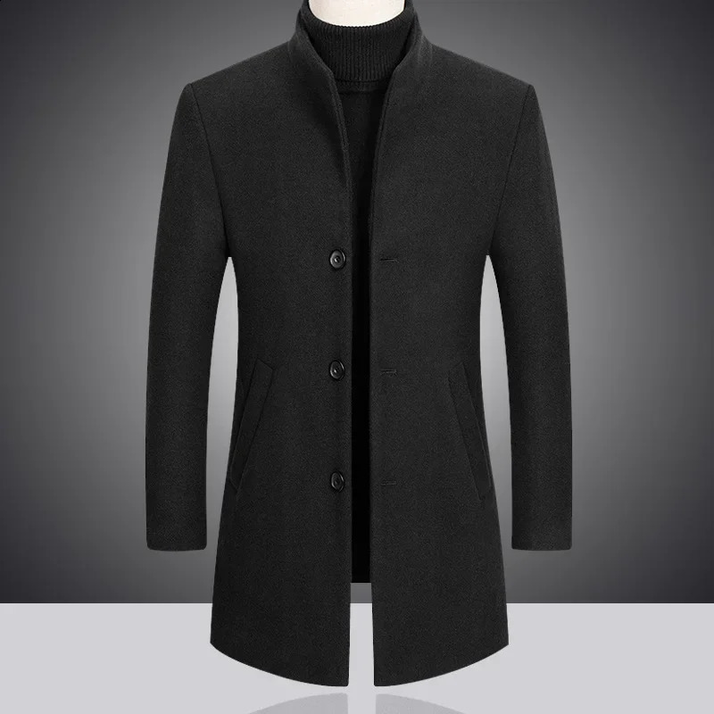 Mens Leisure Boutique Business Solid Color Ultra Thin Wool Coat Trench Jacket Blended 240912