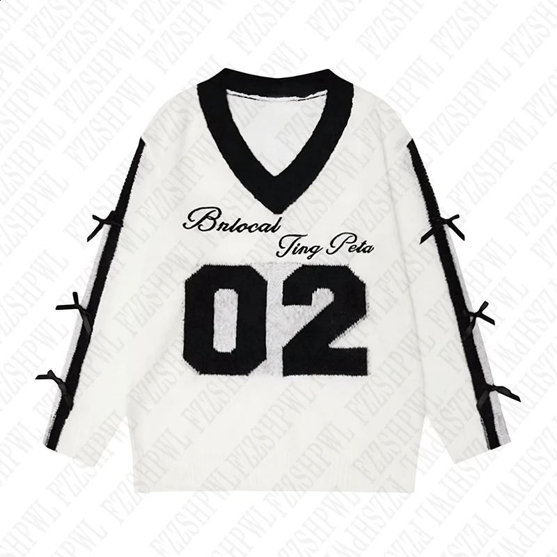 American retro autumn and winter womens sweater street fashion Y2K hip-hop rock style Harajuku V-neck sweater emo 240829