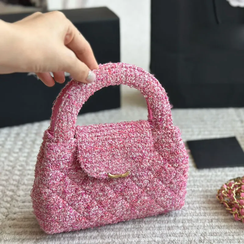 Rose Tricot Tweed Dames Designer Mini Sac À Main Sac À Main Or Matériel Amovible Matelasse Chaîne Tissé Fourre-tout Épaule Sacs À Bandoulière De